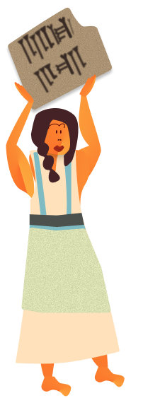Woman holding a stone tablet