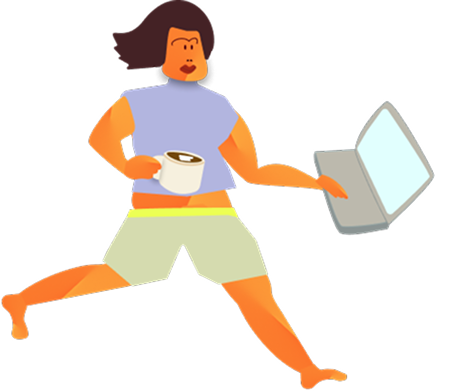 Woman with laptop and coffee